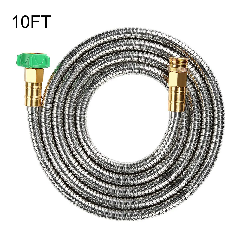 304 Stainless Steel Metal- Garden Hose With Nozzle Flexible Portable Anti-Leakage Lightweight  Non-Kink Water Hose 3FT 5FT 10FT