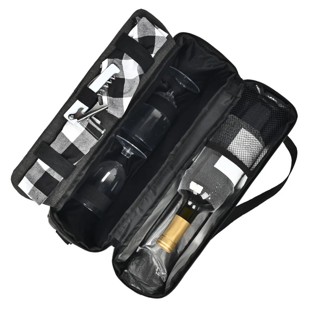 Outdoor Wine Carrier Bag Insulated Cooler Tote 600D Polyester Fabric with 5 mm PE Foam for Temperature Control