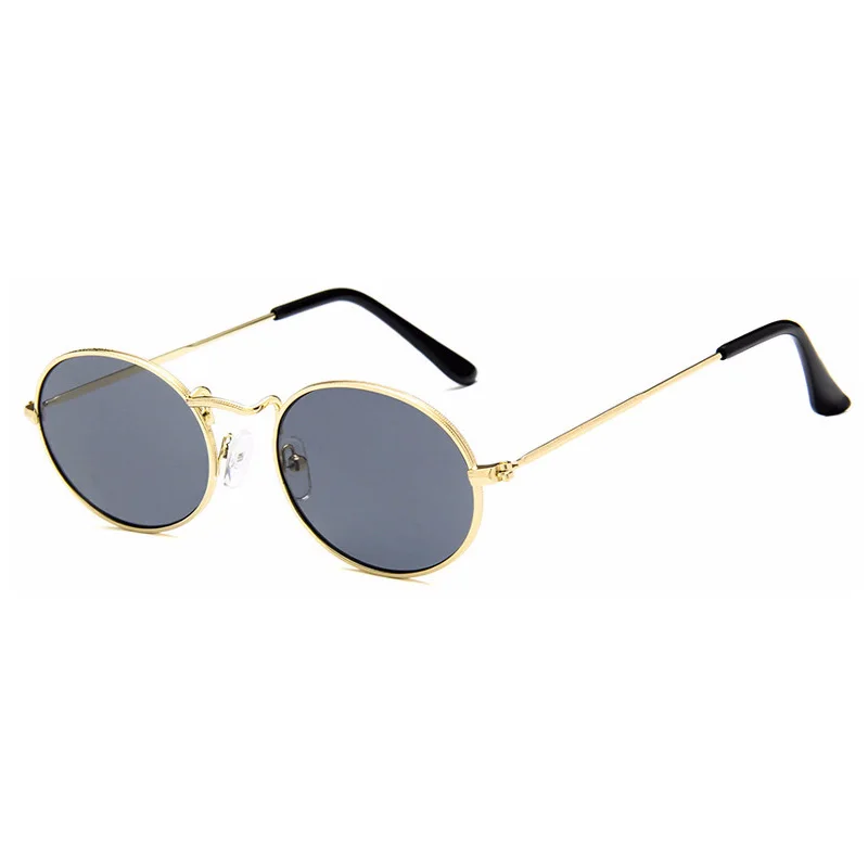 Shonemes Small Oval Women Sunglasses Vintage Men Shades Metal Frame Outdoor UV400 Sun Glasses Gold Grey Brown for Unisex
