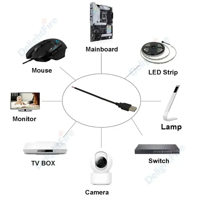 USB 2.0 LED Connector Cable line 2pin USB Socket Power Connect Wire Connectors For DC5V Single Color LED Strip Lights