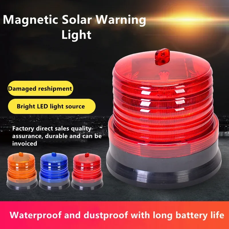 Solar Powered LED Warning Light Burst Flashing Car Truck Signal Night Light Red and Blue Warning Flashing Magnet Car Roof Light
