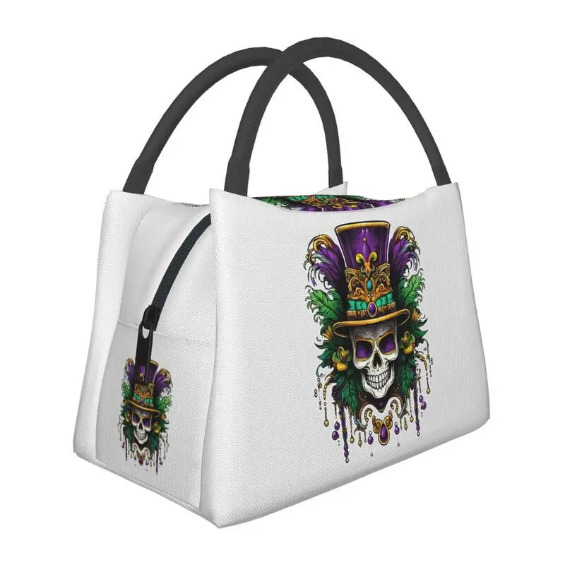 Custom Mardi Gras Sugar Skull Party Insulated Lunch Bags for Women Portable Thermal Cooler Food Lunch Box Hospital Office