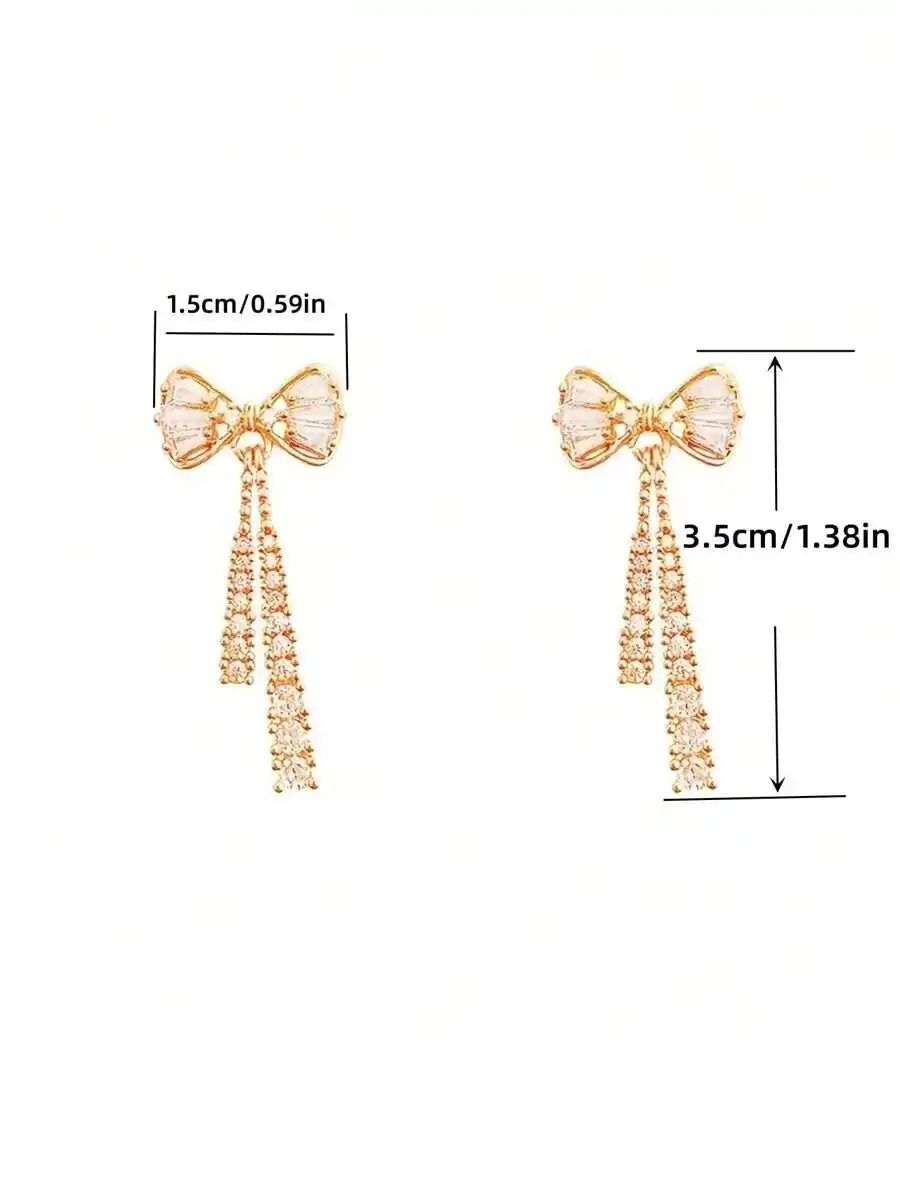 

Bow Crystal Drop Earrings For Women Luxury Sparkling Cubic Zirconia Tassel Earrings