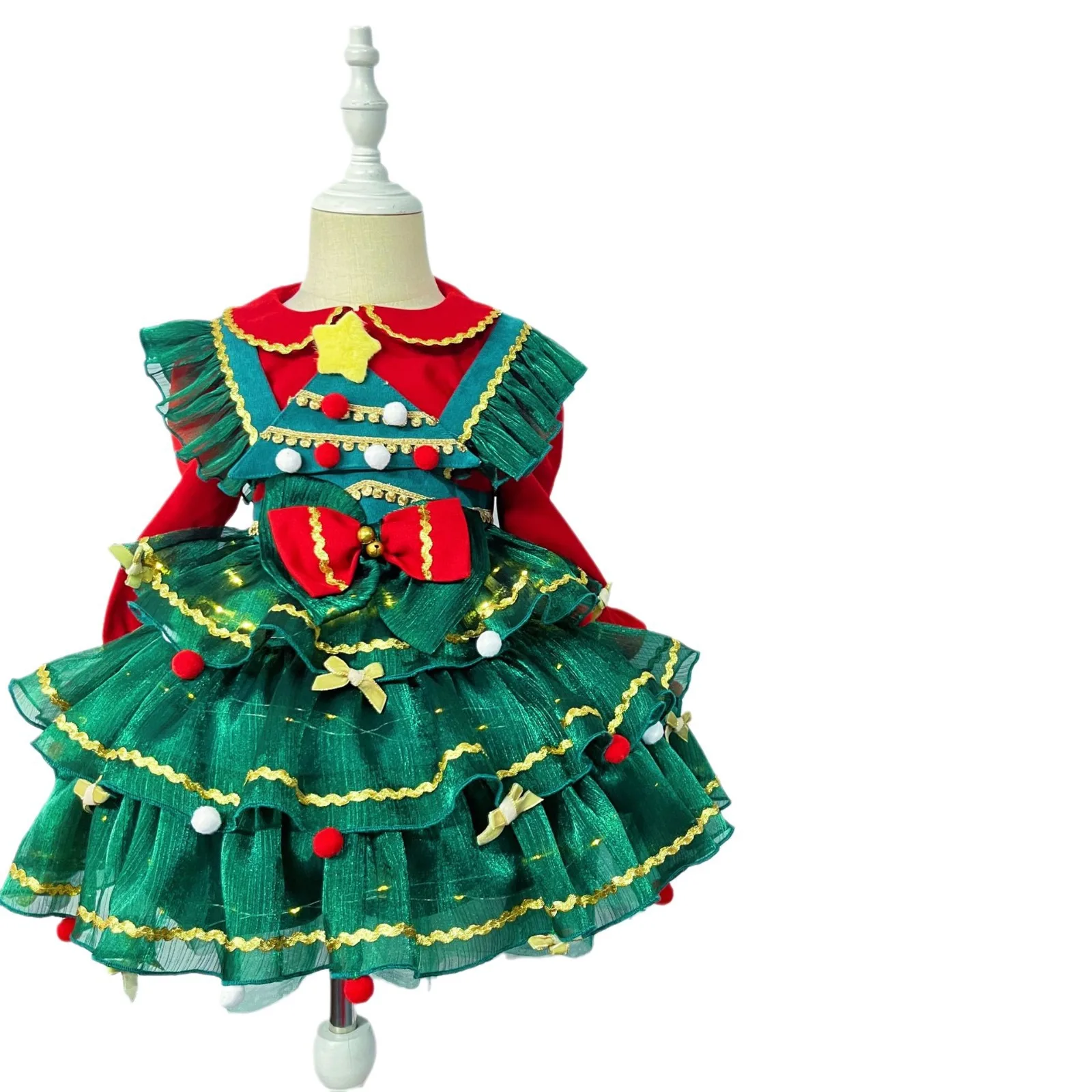 

Girl Christmas Christmas Santa Claus Cosplay Green Red christmas tree deluxe dress Costume Headband