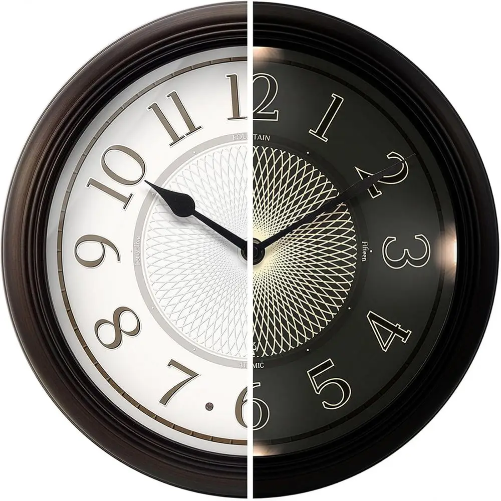 

12.6 Illuminated Atomic Wall Clock with Smart Sensor for Bedroom, Oil Rubbed Bronze Finish, Perfect Housewarming Gift