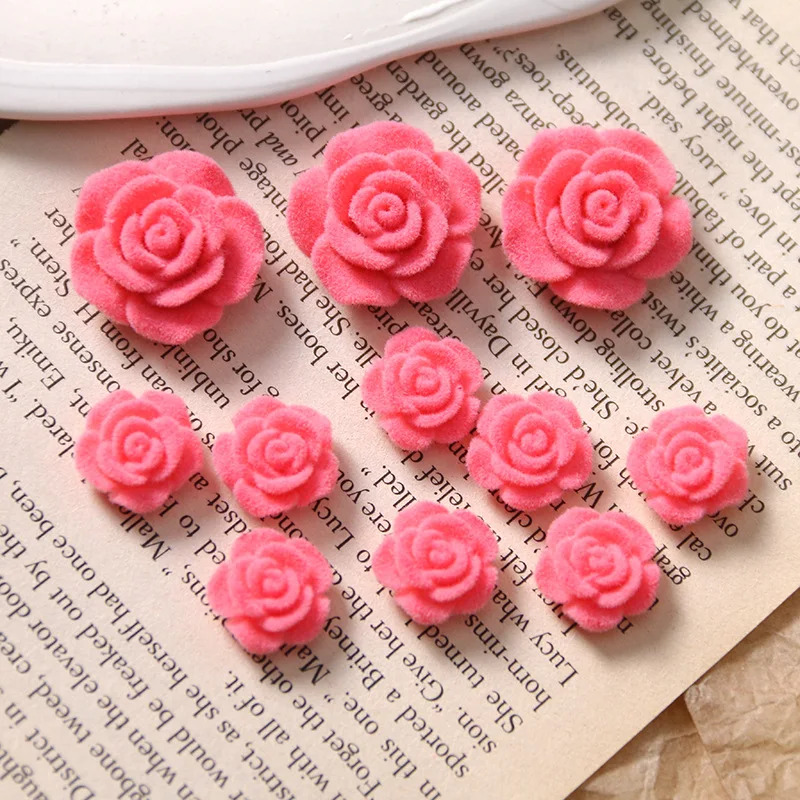 Sweet Pink Color Winter Wool Felt Velvet Resin Rose Camellia Flowers Flatback Resin Cabochons Floral Cameo Patch 15mm 23mm 80pcs