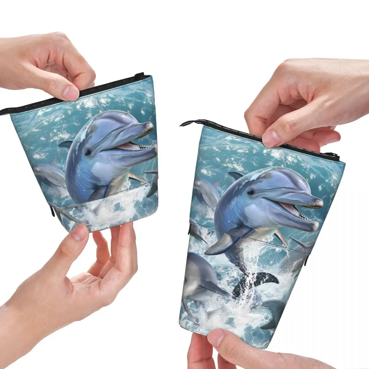 Dolphin Jump Pen Box Student School Zipper Pen Bag Child Stationery Bag Pencase Vertical Retractable Pencil Case