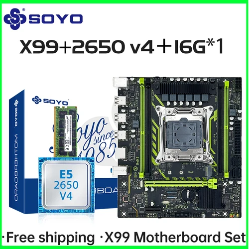 Juego de placa base SOYO X99 con CPU Intel Xeon E5 2650 V4 y DDR4 de doble canal 16Gx1 2133MHz RAM para componentes de computadora para juegos
