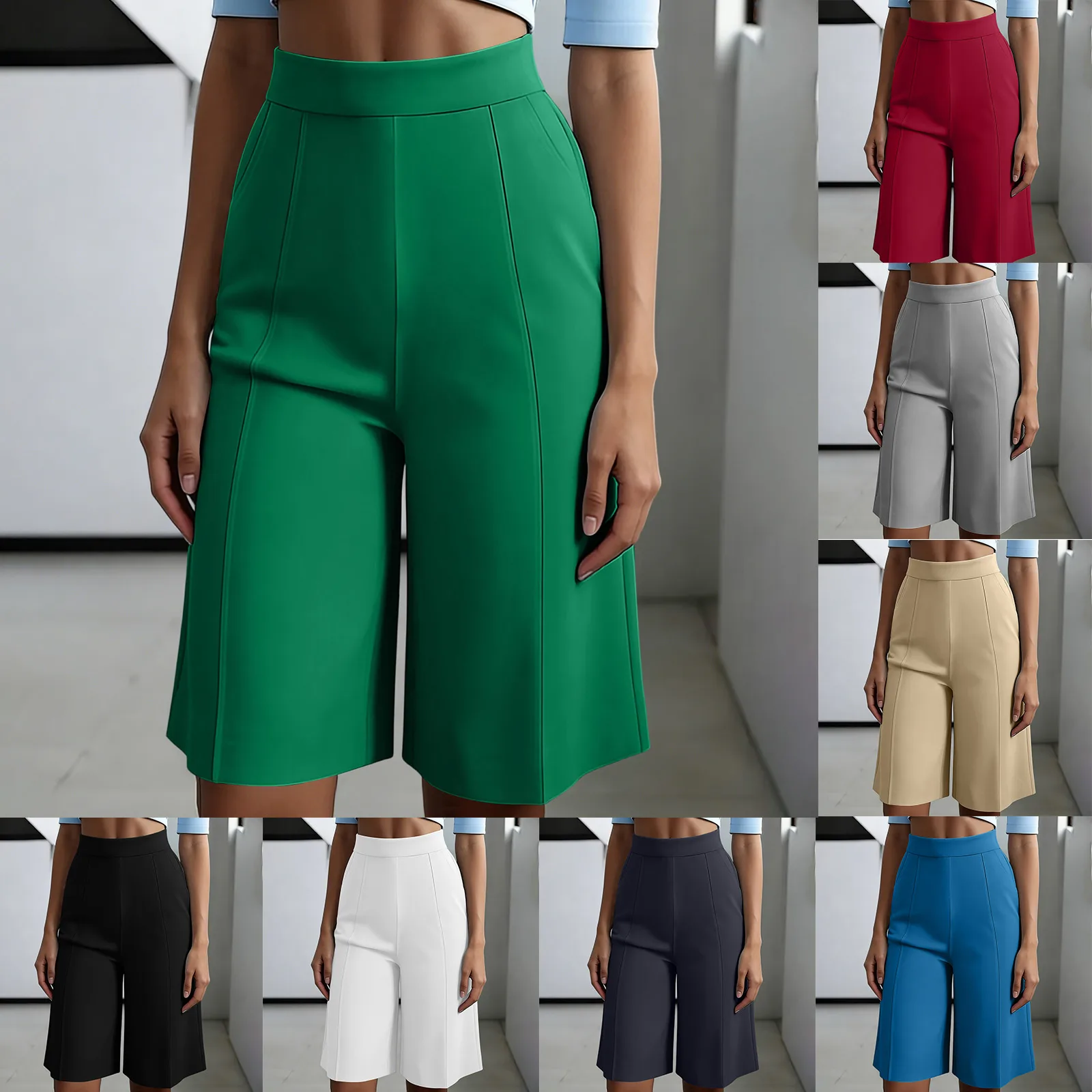 Summer New Work Straight Shorts Women's Workwear High Waist Solid Casual Knee Length Pants Office Lady Classic Loose Shorts