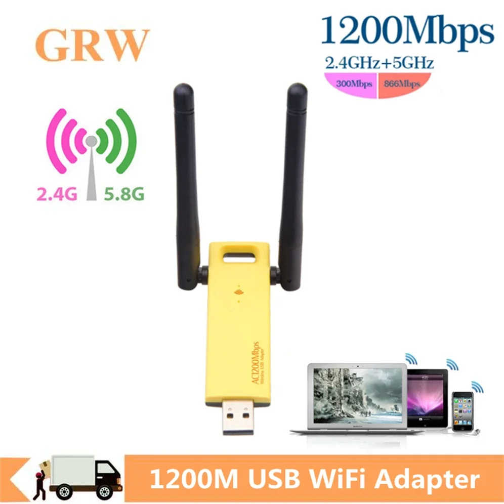 

GRWIBEOU 1200Mbps USB 3.0 WiFi Adapter Dual Band 2.4G 5G AC1200 Wireless Network WiFi Adapter Ethernet 802.11AC Antenna for PC