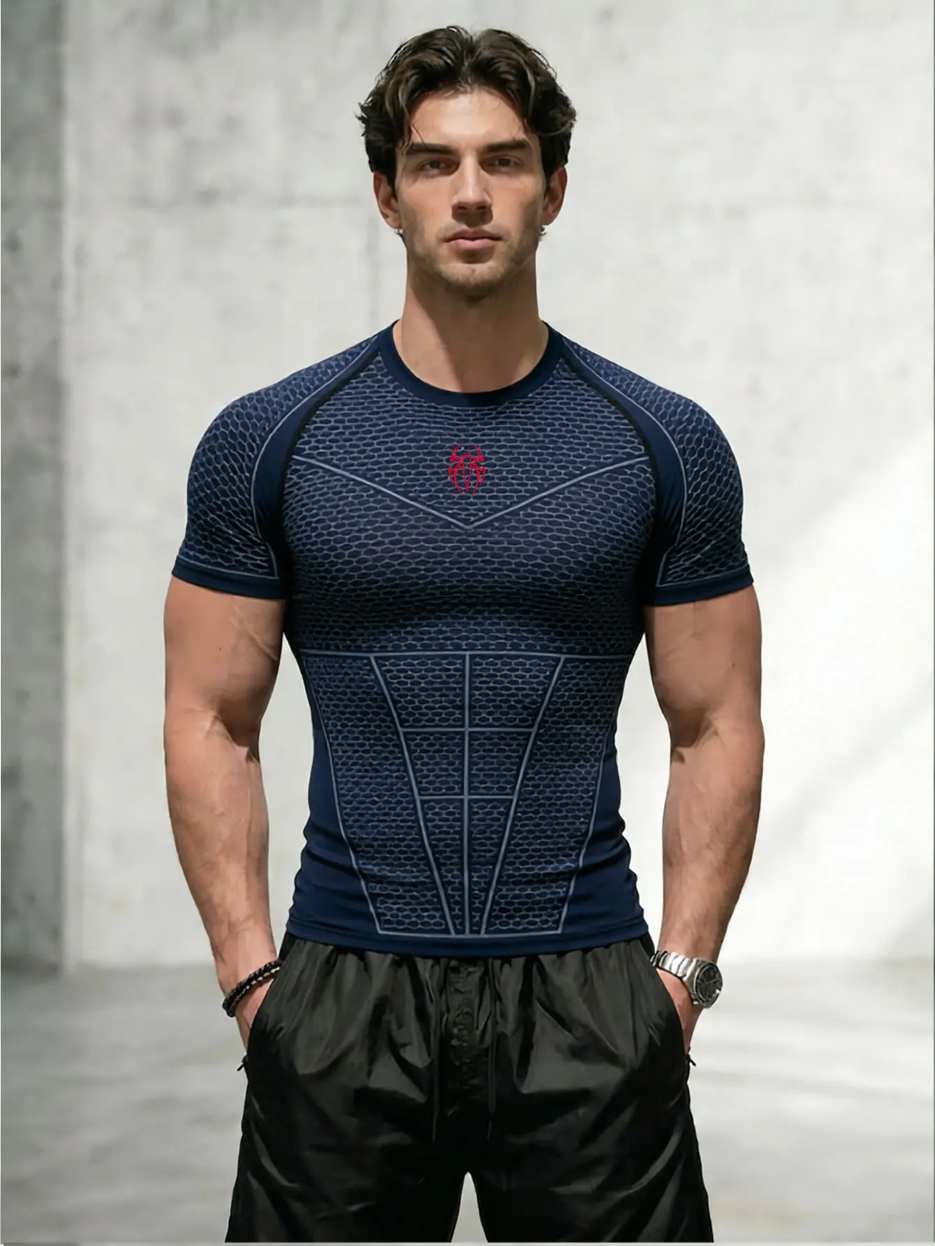 Graphic Print Compression Shirt Mens Running T-Shirt Quick-Drying Fitness Sportswear Gym Sports Short Sleeve Training Shirt