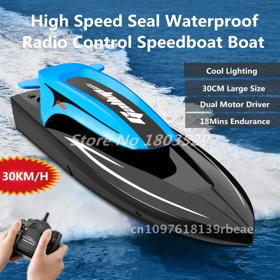 30 KM/H sello impermeable Radio Control lancha barco 2,4G 30CM tamaño grande alta velocidad doble Motor luz LED RC barco niños barco de juguete