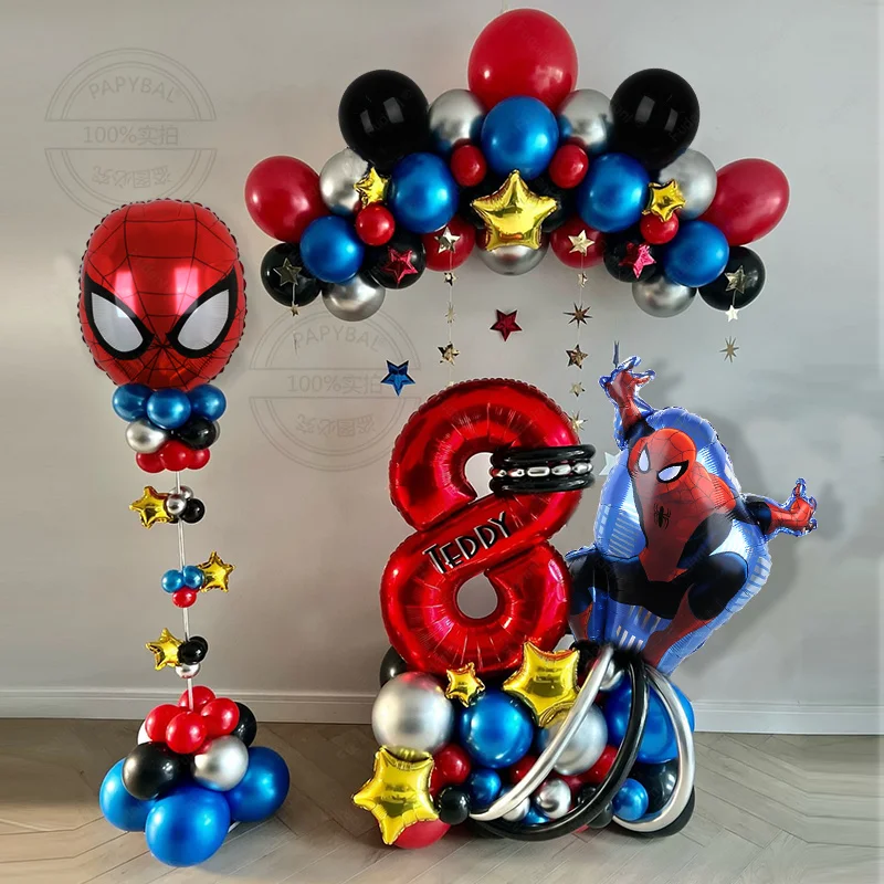 Spider Man Theme Balloon Garland Arch Kit Red Number Foil Ball Boy Kids Super Heroes Balloons for Birthday Decorations Supplies