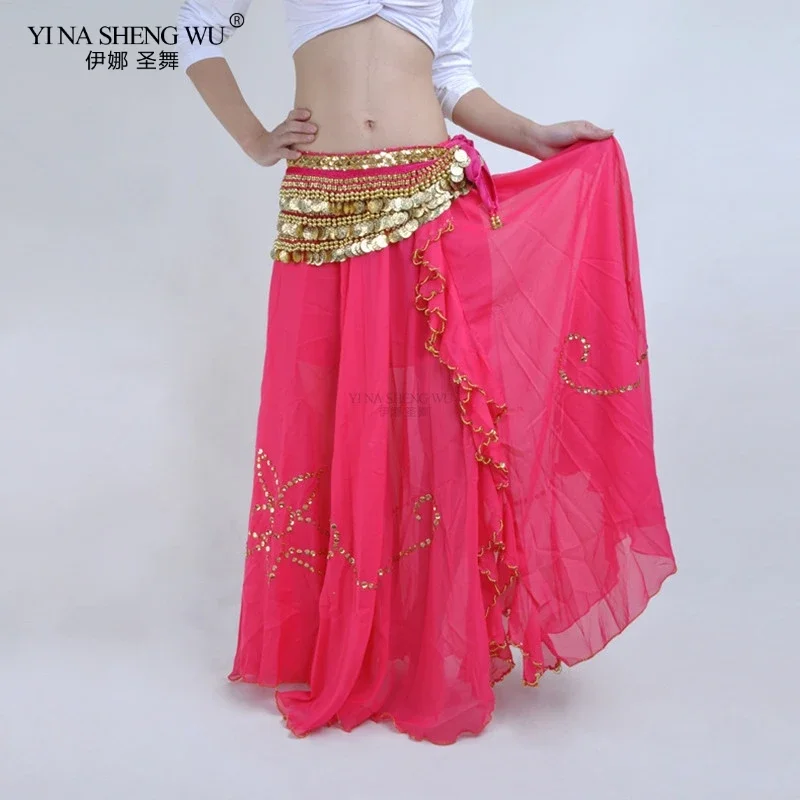 11 Color Sequins Pattern Single Slit Belly Dancing Long Skirt Women Belly Dance Costume Skirt Elastic Waist Performance Wear