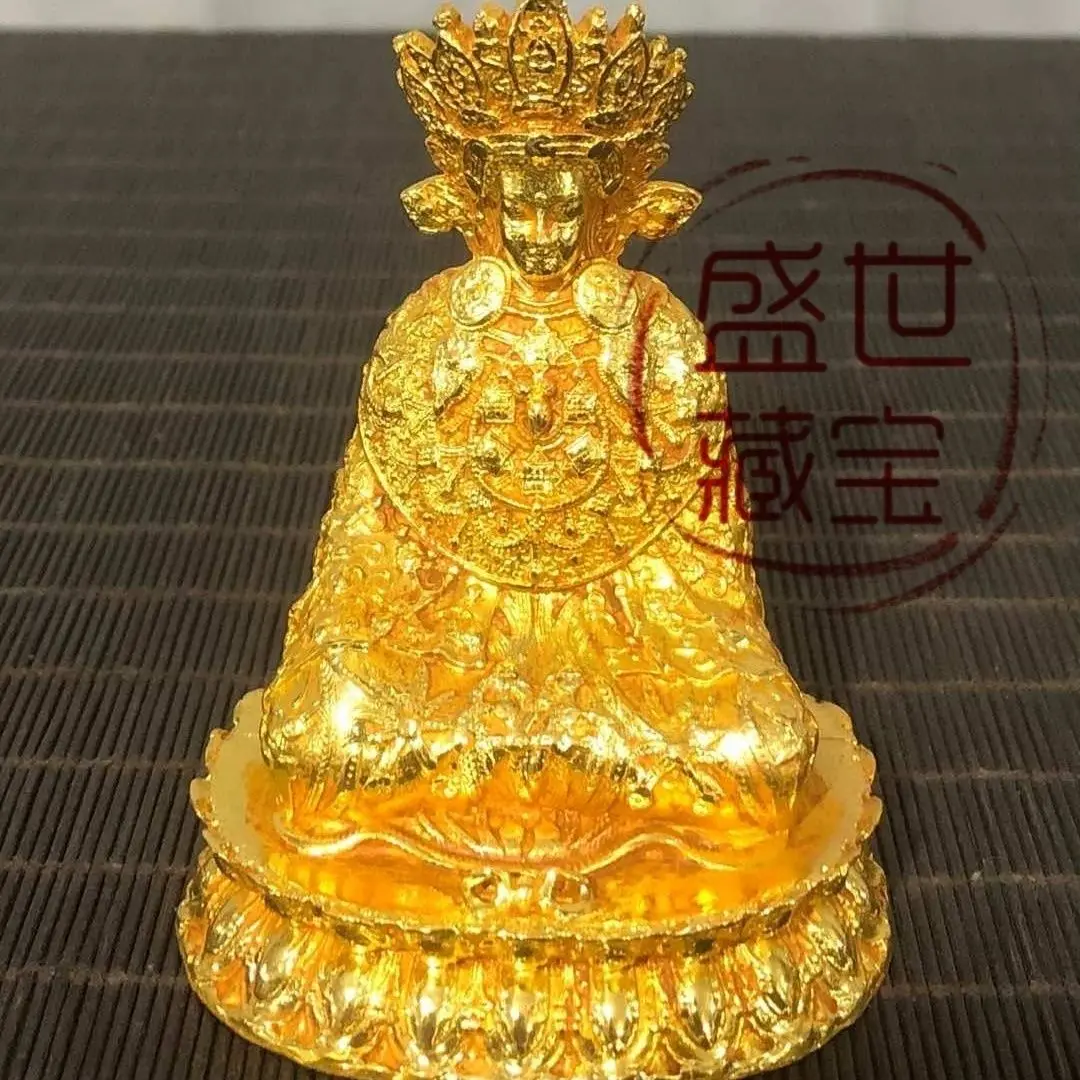 Gilt Tibetan Tsongkhapa Master Lama Ornament Decoration Tea Pet Figurines Desk Decor Accessories