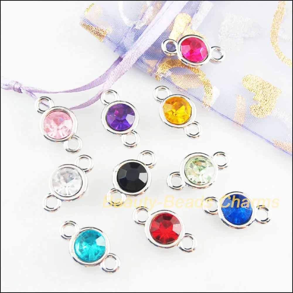 30 New Charms Mixed Acrylic UV Round Dull Silver Plated Connectors 11x19mm