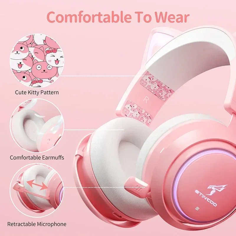 Imagem -05 - Somic-cat Ears Bluetooth Headconjunto Fone de Ouvido sem Fio com Microfone Rgb Colorido Fone de Ouvido Gamer Girl Gift Gs510