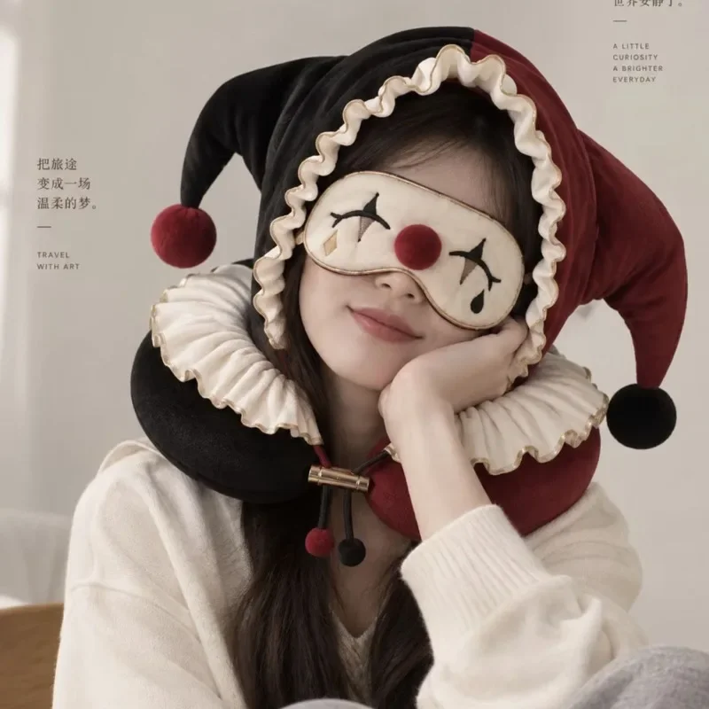 Plush Hooded Neck Pillow Eye Mask U Shaped Travel Pillow Blackout Airplane Nap Cervical Support Cushion Gift For Adults