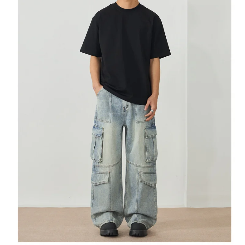 

Men's Jeans Baggy Casual Spring and Summer Multi-Pocket Cargo Pants American Style High Street Fashion Retro Trousers for men