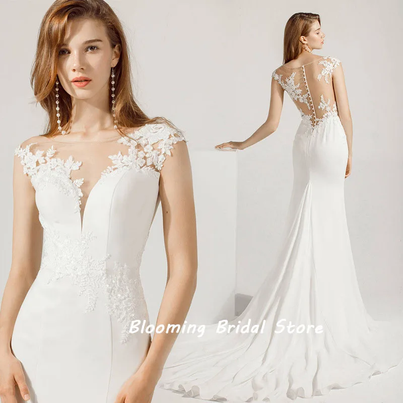 New Arrival 2024 Sheer Jewel Collar Lace Applique Bridal Gowns Custom Made Trumpet Long Wedding Dresses for Women