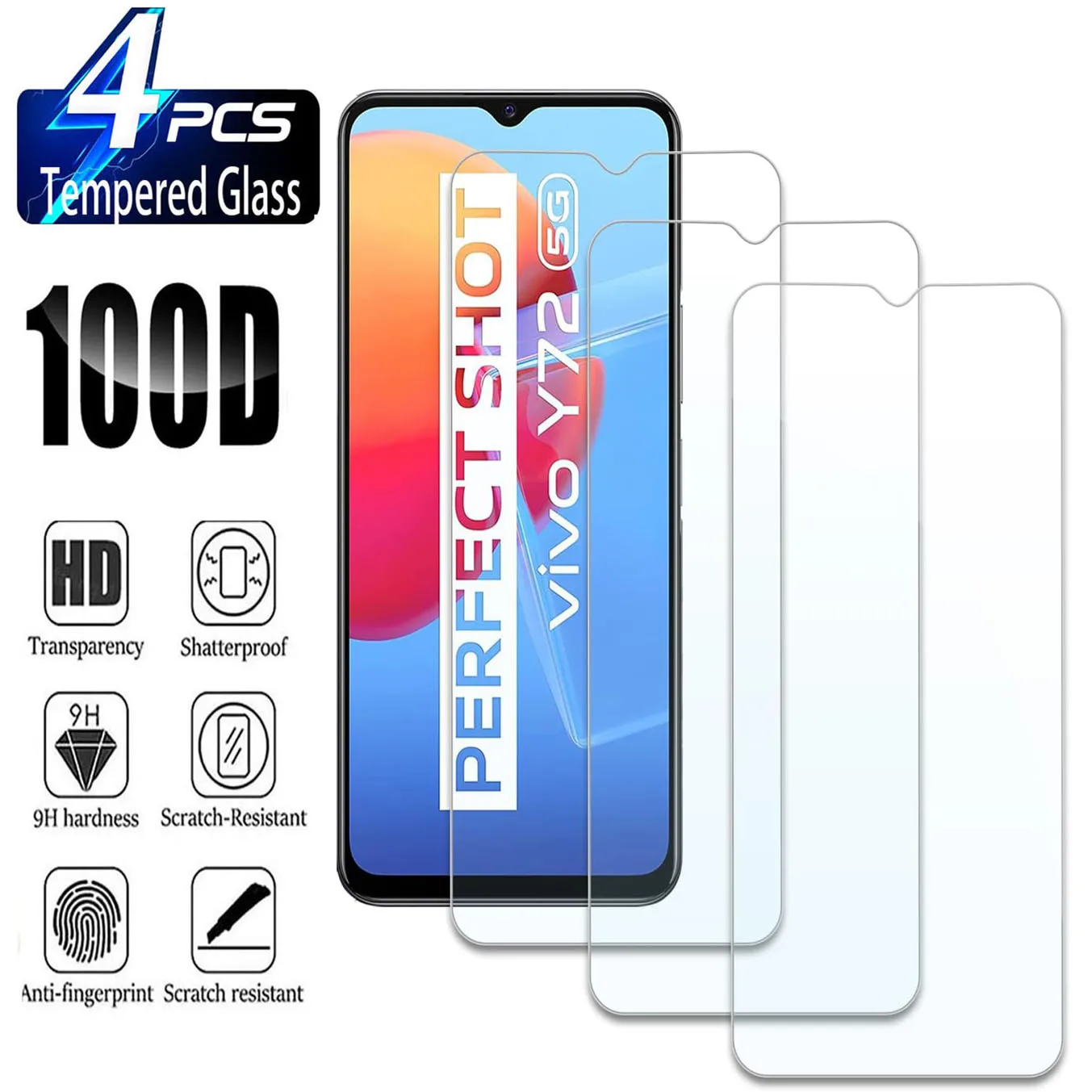

2/4Pcs HD Screen Protector For Vivo Y72 5G 9H Tempered Glass