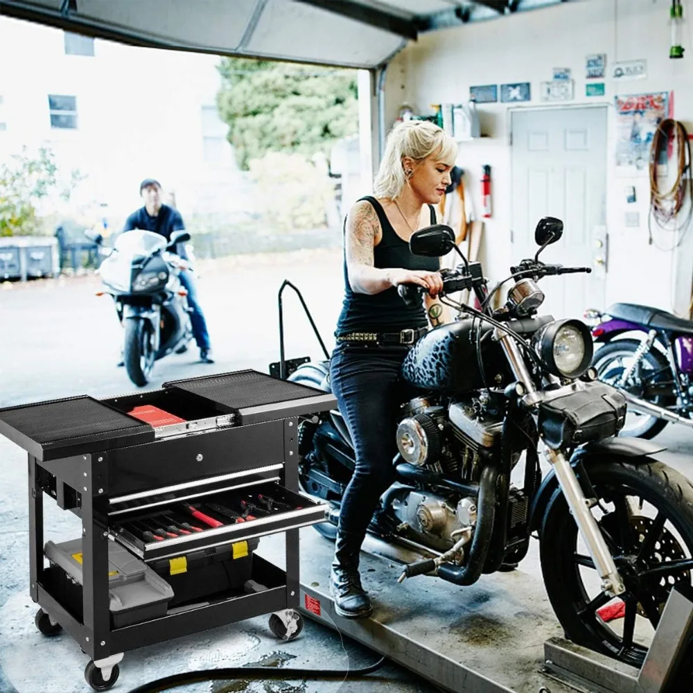 Carrello portautensili Goplus, armadietto portautensili con rotelle a 4 livelli su ruote con cassetti con serratura e piano scorrevole, portaoggetti per attrezzi in acciaio resistente O