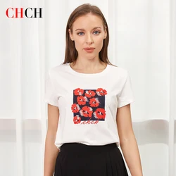 CHCH 2023 Summer Women's T-Shirt Short Sleeve T-shirt Women's Leisure Short Sleeve Embroidery Print Clearance Pickup