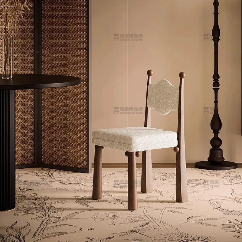 

Solid wood dining chair household light luxury wabi style cream style Nordic back chair modern simple high-end soft bag chair
