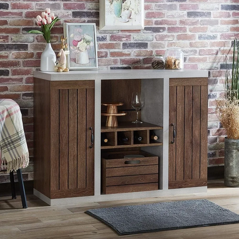 Wooden Sideboards, Wine Bar Cabinet, Kitchen Storage Cabinet with Wine Holder and Removable Crate