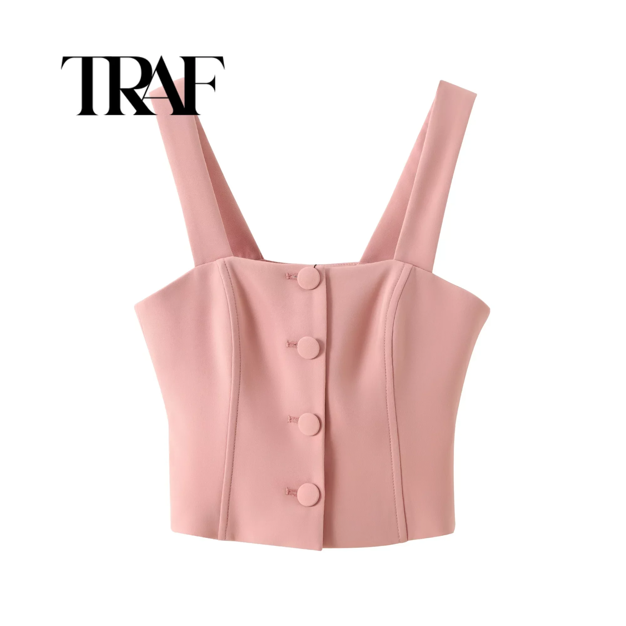 TRAF Women Tailored Vest Summer Cropped Corset Waistcoat Strapless Back Bow Lace Up Sleeveless Slip Vest Office Outwear