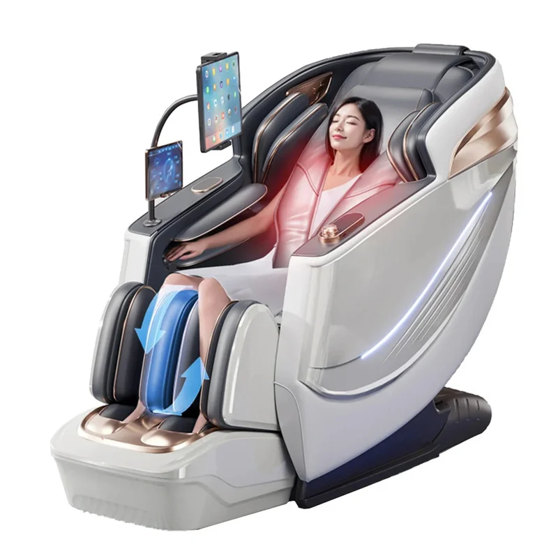 6D dual core AI voice controlled heated shawl and full body zero gravity lounge chair Thai stretching massage chair