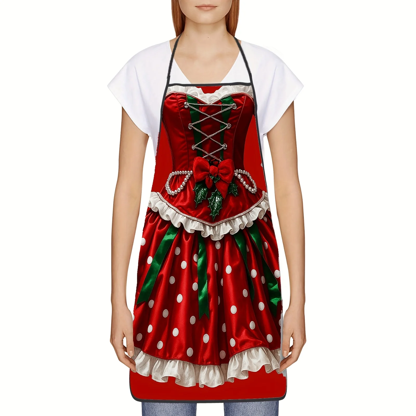 1pc Christmas Polka Dot Red Dress Apron for Baking, Painting, Cleaning Cooking Cute Apron for Chefs, Servers, Cafes BBQ Shops