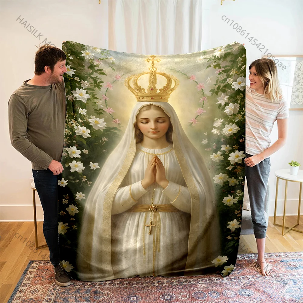 1PC Virgin praying surrounded by lilies Print Blanket Warm Soft Fluffy Kids and Adult Sofa Bed Throw Blanket Travel Camping RV