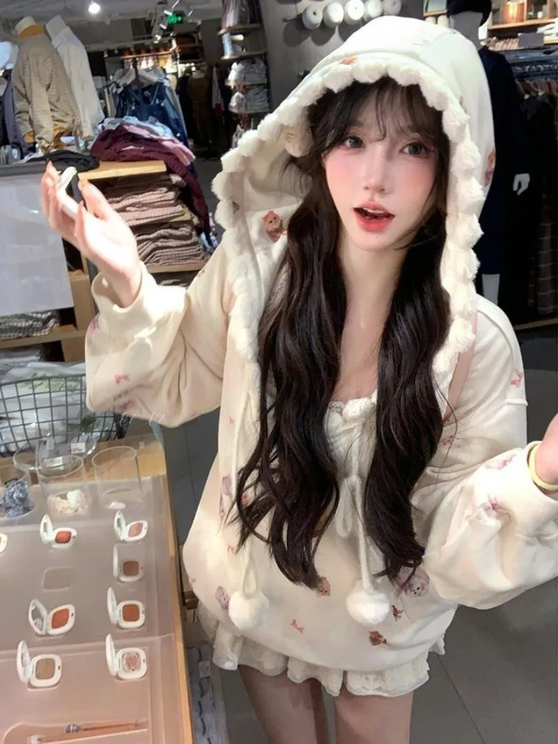 2025 New Cat Print Hoodie Women Y2k Clothes Fall Hooded Sweatshirt Cute Streetwear Halloween Clothes Korean Style Pulls Femmes