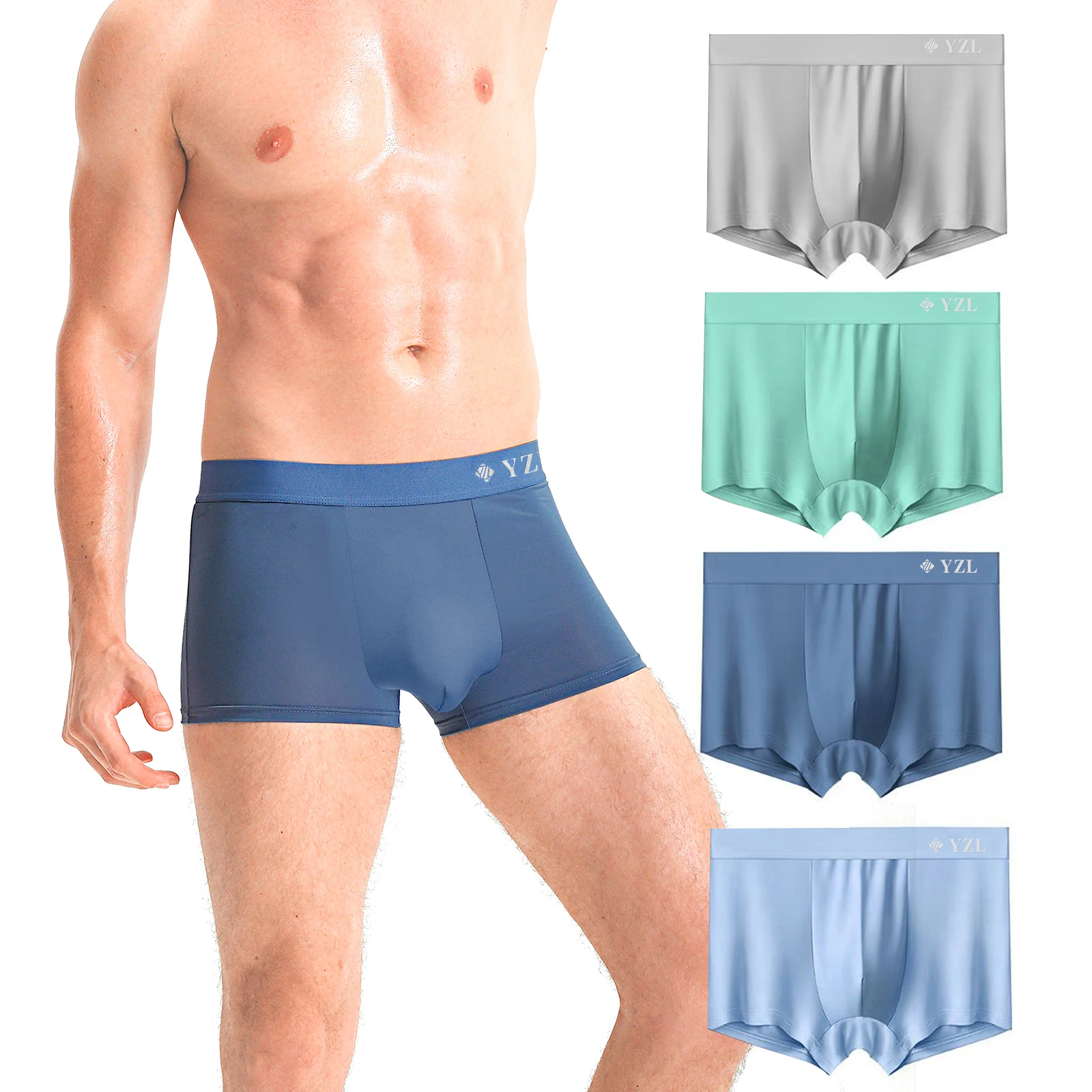 fashion Men's Ice Silk Breathable Underwear Fitness Sport High Performance Elastic Boxer Briefs Men lingerie panties gift box