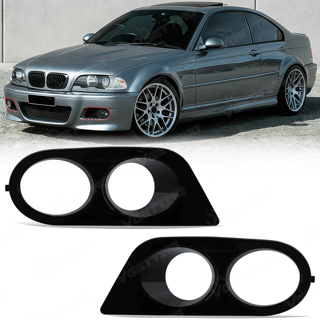 

2 шт. накладки на противотуманные фары переднего бампера для BMW E46 M3 2001-2006 с двумя отверстиями, черные, матовые