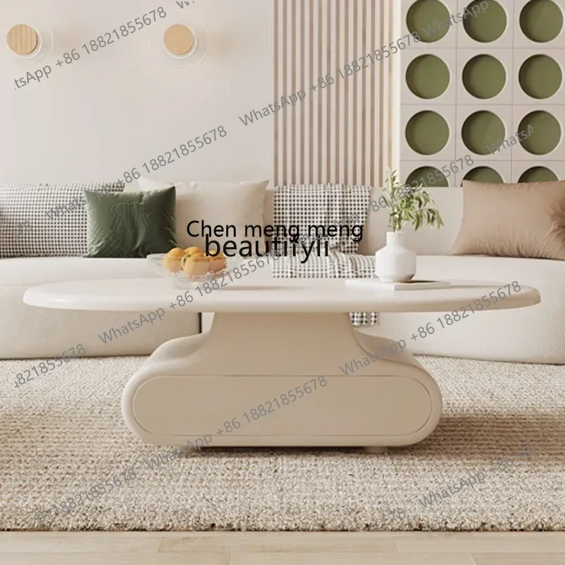 cc182R1 Couchtisch, TV-Schrank-Kombination, moderne, speziell geformte Steinplatte, kreativ, geräuschlos, Wohnzimmer, cremefarbener Stil