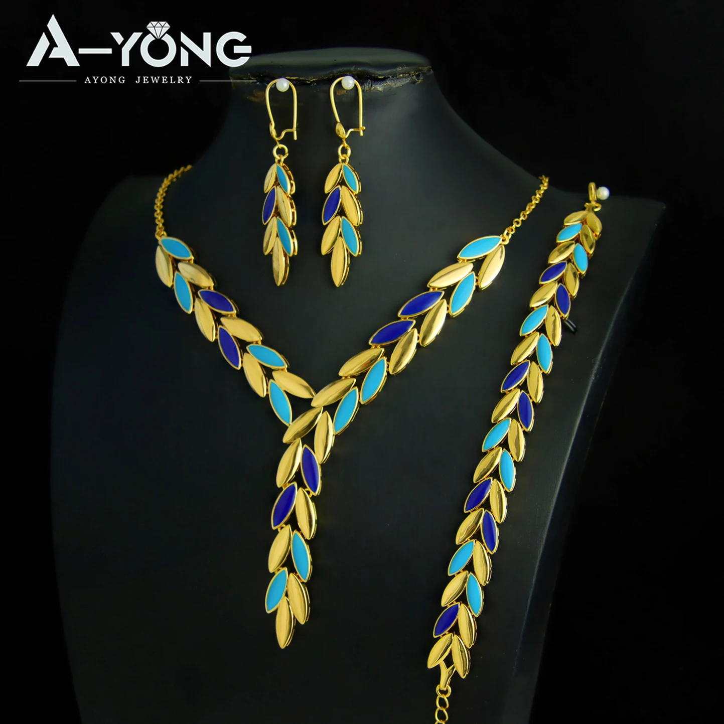 Luxury Dubai Gold Color Jewelry Set 21k Gold Plated Italian Fashion Leaf Necklace Bracelet Earrings Brazilian Gold Jewelrys