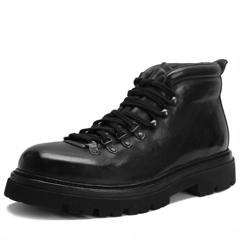 Italian Craftsmanship Design Horse Leather Shoes for Men's Horsehide Hand Sewn High Top Shoes British Height Increasing Shoes