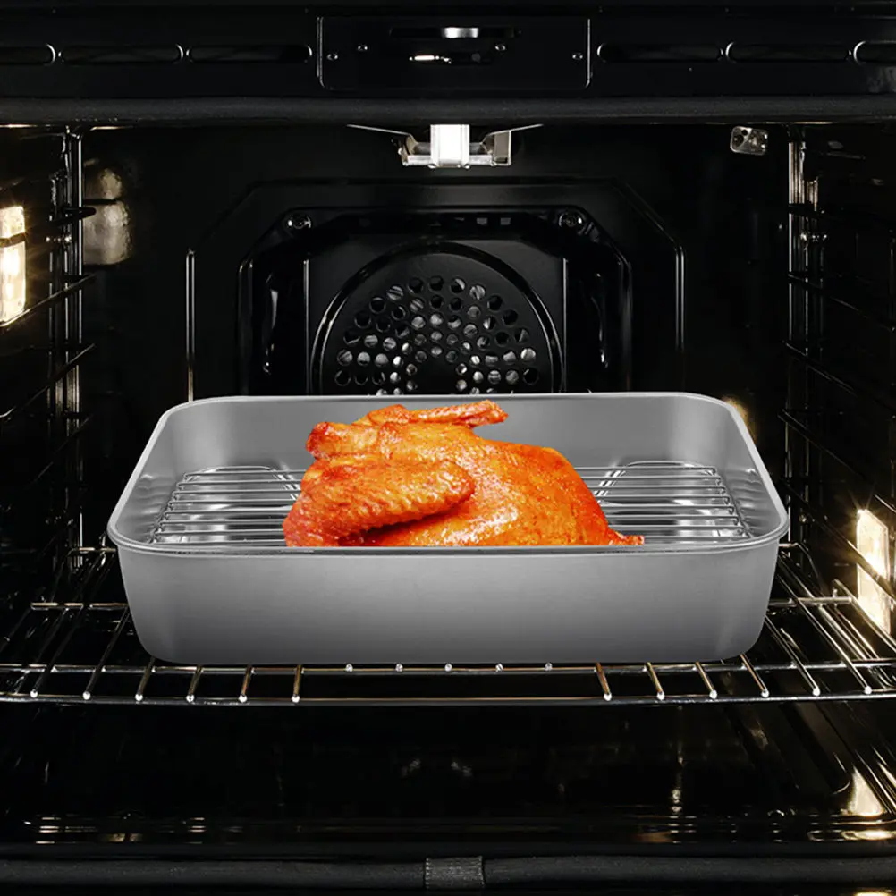 1Set Stainless Steel Baking Tray with Wire Rack Professional Oven Pan for Baking Cooling and Draining Nonstick Smooth Surface