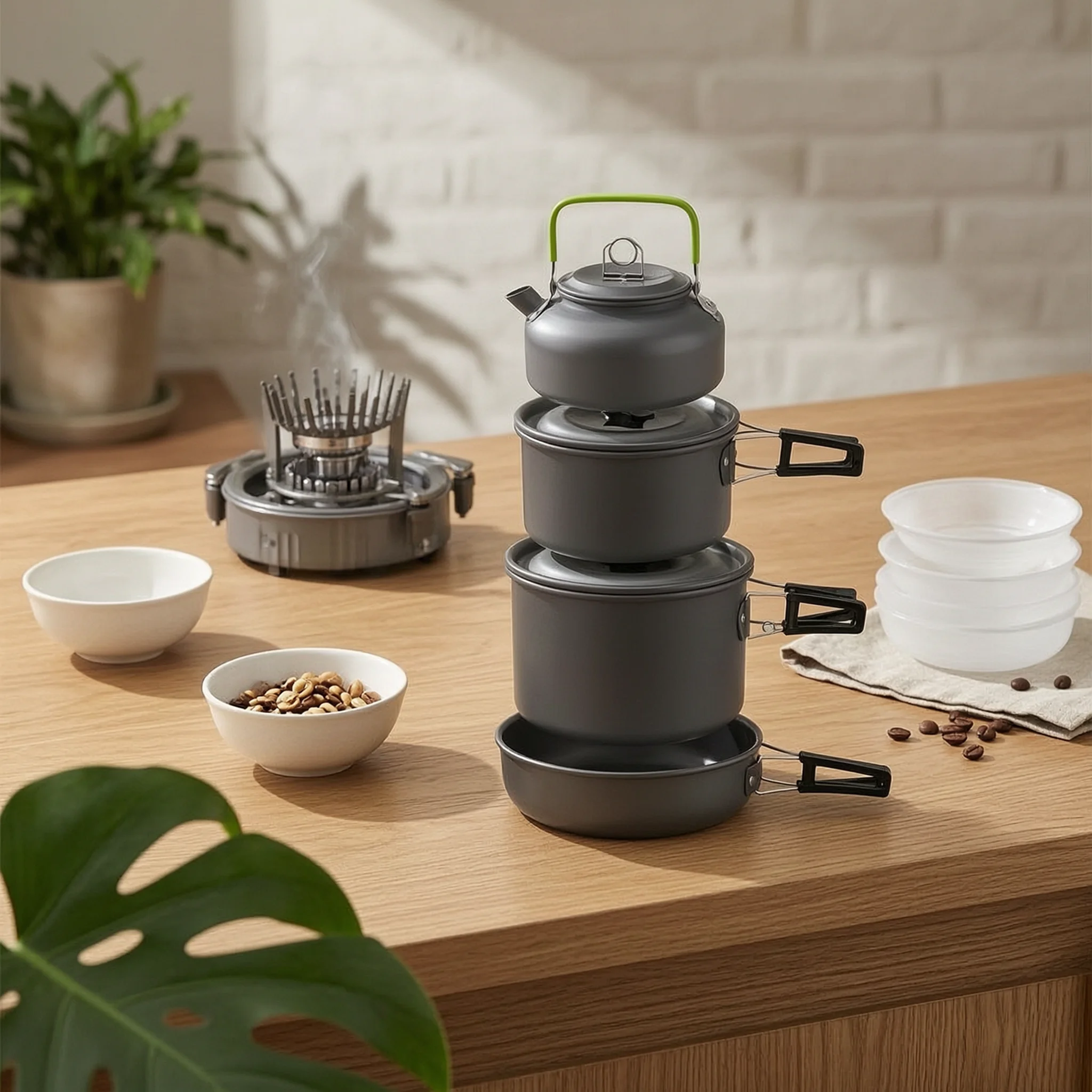 Camping Cooking Set Compact - Peralatan Memasak untuk Berkemah dengan Ketel,