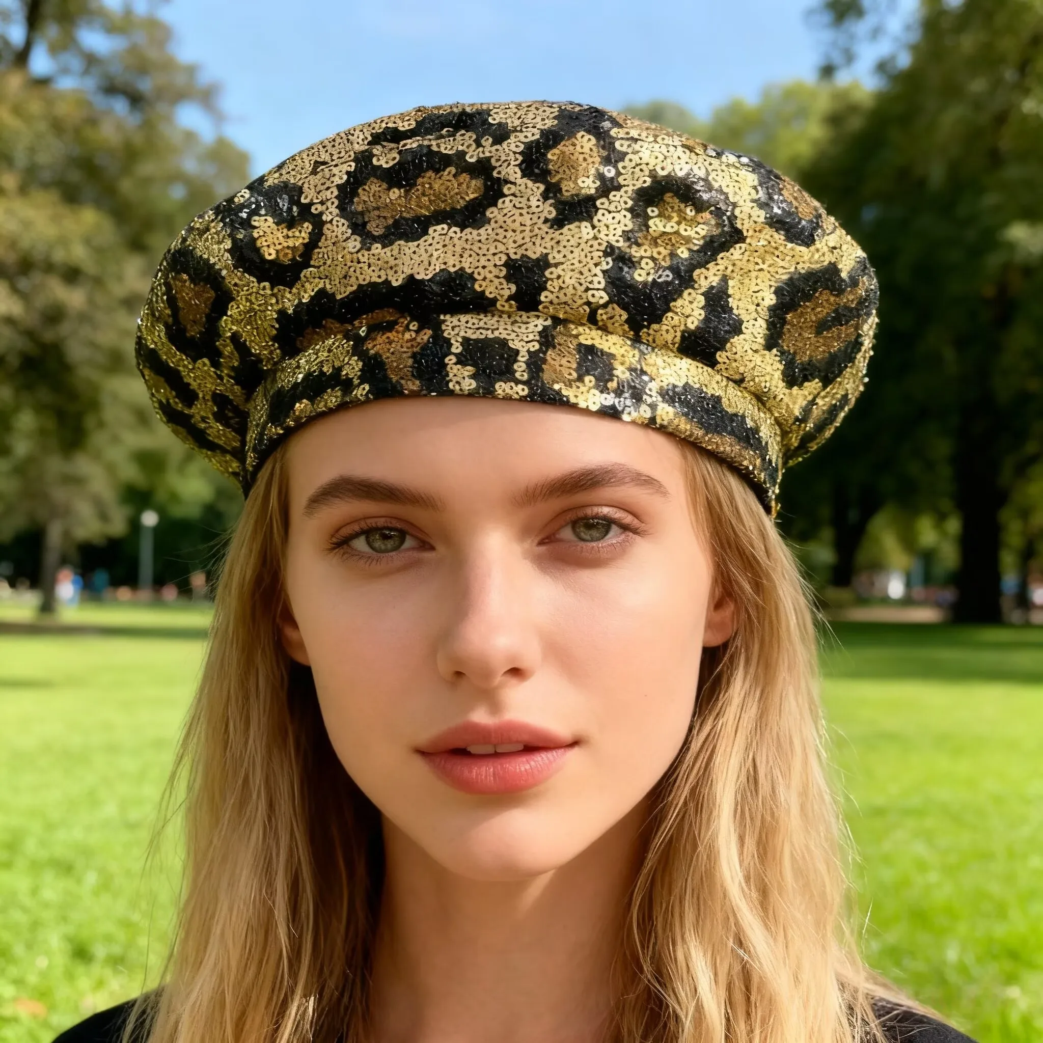 HongLuan Golden Leopard Music Festival Glitter Traje Chapéu Adulto, Gorro e Boina para Mulheres, Cosplay Acessórios Femininos Mulher