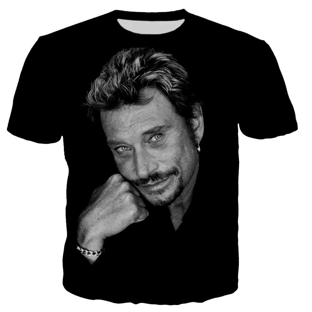 Pop şarkıcı Johnny Hallyday 3D baskılı tişört erkek kaya moda günlük T-shirt Hip Hop Harajuku üstleri yaz erkekler sokak giyim