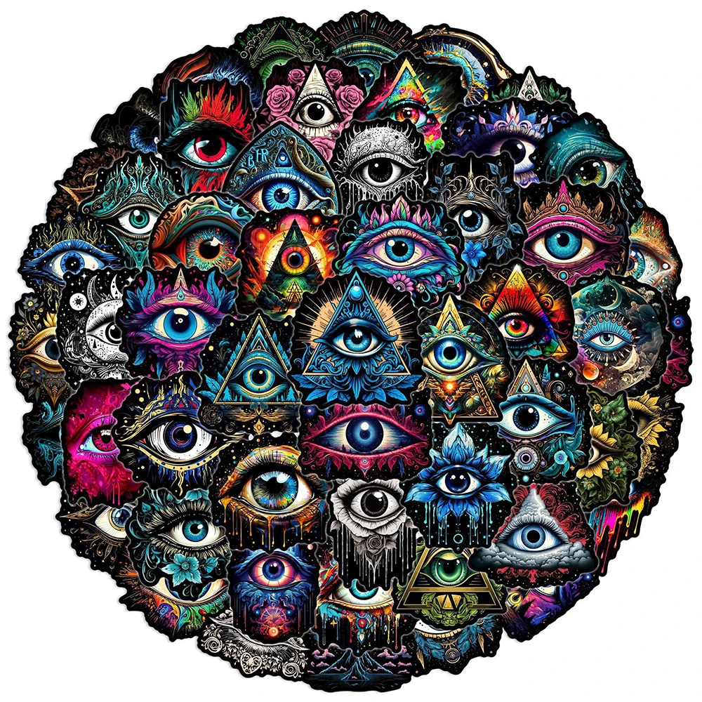 10/30/50pcs Retro Colorful Eye of God Stickers Vintage Aesthetic Art Graffiti Decals Decoration Phone Notebook Suitcase Sticker