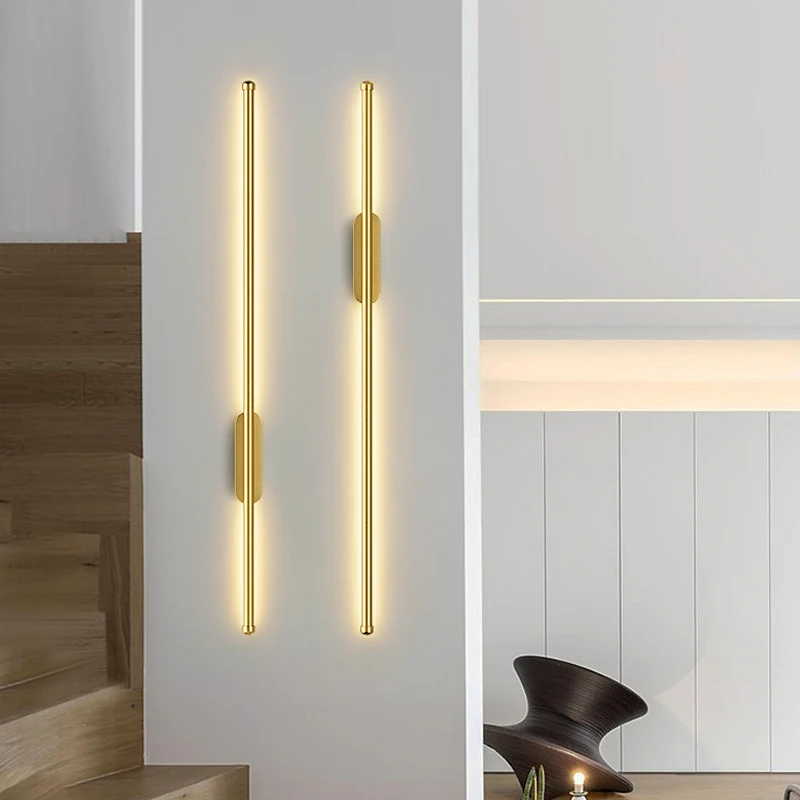 coppery LED Wall Light Modern Design Long Stick Simple Nordic Style Decor Indoor Background Wall Lamp corridor gold LED sconce