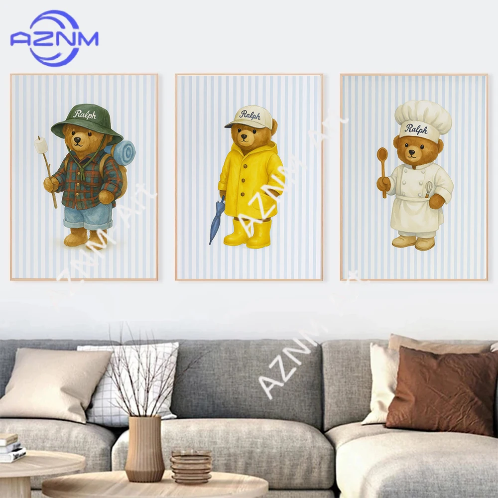 Funny Cartoon Bear Creativity Different Occupations Disguise Painter Poster Canvas Painting Wall Art Picture Children Home Decor