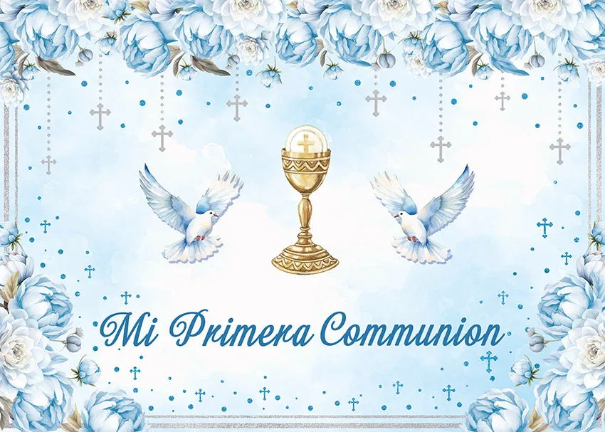 Mehofond الاطفال بالتواصل بالون خلفية الصليب الكأس المقدسة Mi Primera Comunión التصوير خلفية المعمودية الكتاب المقدس حمامة الدعامة