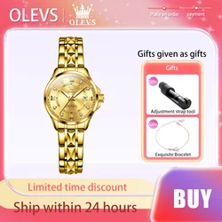 OLEVS Luxury Brand Women's Watches Gold Quartz Watch Gift Bracelet Original Waterproof Luminous Lady Wristwatch Diamond Scale