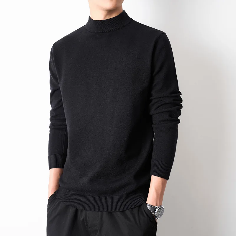 

Мужской вязаный свитер средней длины с высоким воротником, внутренняя одежда, повседневный длинный свек, дышащий, удобный, весна-осень