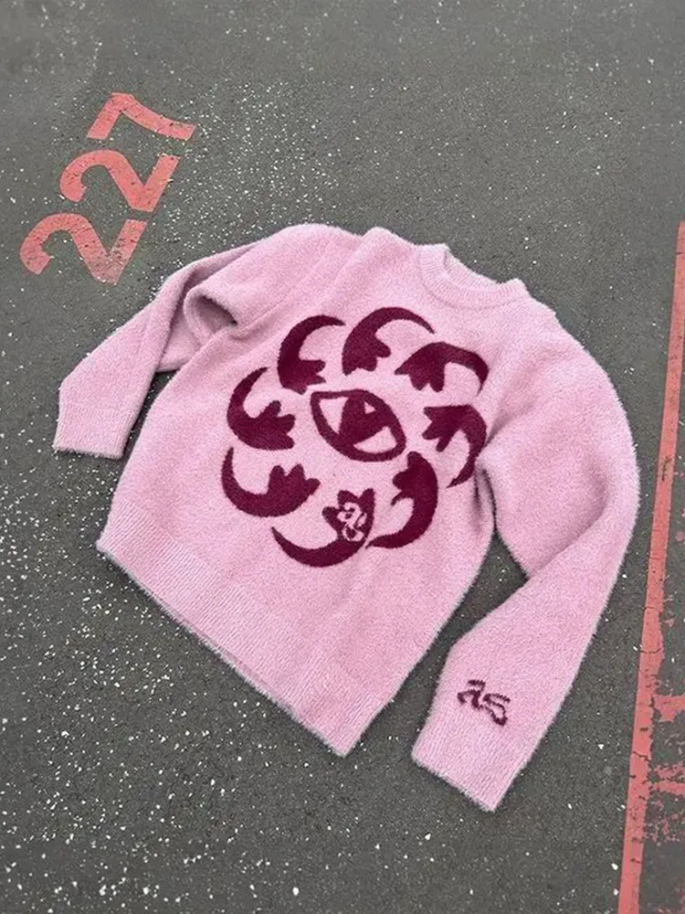 2024 Vintage Knitted Sweater Harajuku Ukiyo-e Style portrait patternPullover Winter Streetwear Sweater Men Women Cotton Knitwear